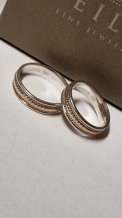 Set 2 verighete inele aur alb galben roz Teilor ENCHARM 9gr 14k 585