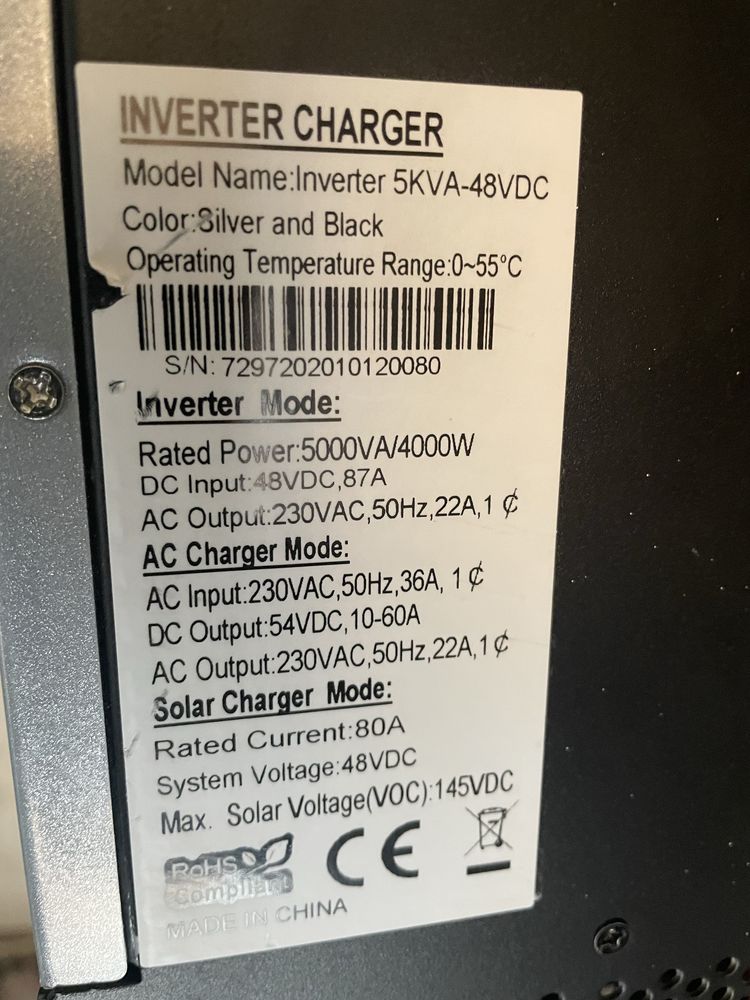 Инвертор 5kw хибриден пълна синусоида
