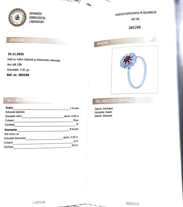 Inel foarte vechi din aur de 18K cu rubin si diamante naturale