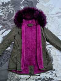 Geaca Parka Xs Khaki Mov Fuchsia blana naturala