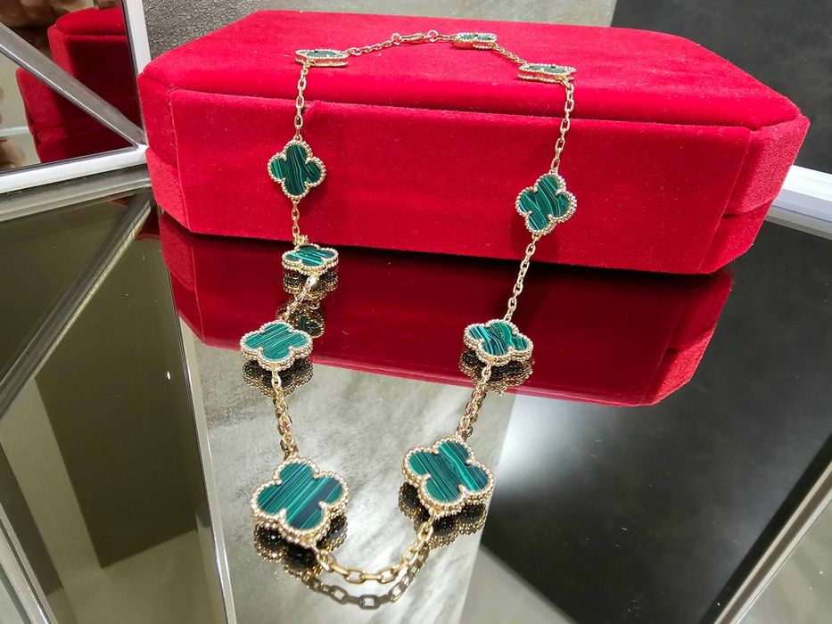 Van Cleef & Arpels VCA Rose Gold Green Alhambra 10 Motifs Дамско Колие