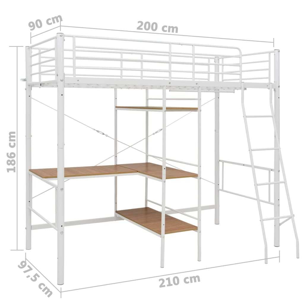 Легло с рамка с бюро , бяло или  черно , метал, 90x200 см