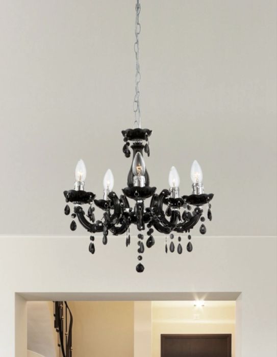 Lustra neagra 5 x E14, max 40W cristale negre