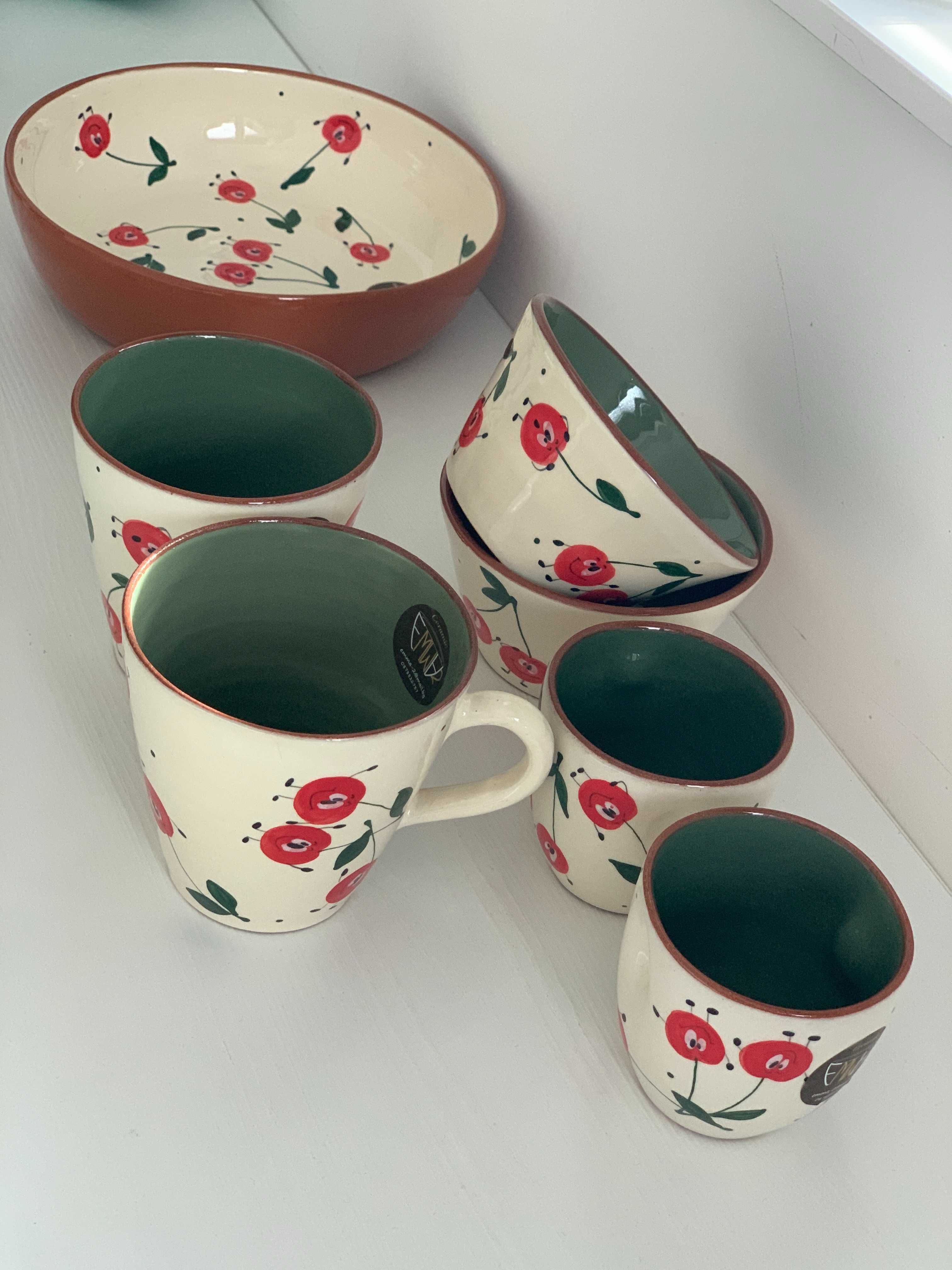 Троянска керамика с десен Череши - чаши за кафе, чаши за чай, купи