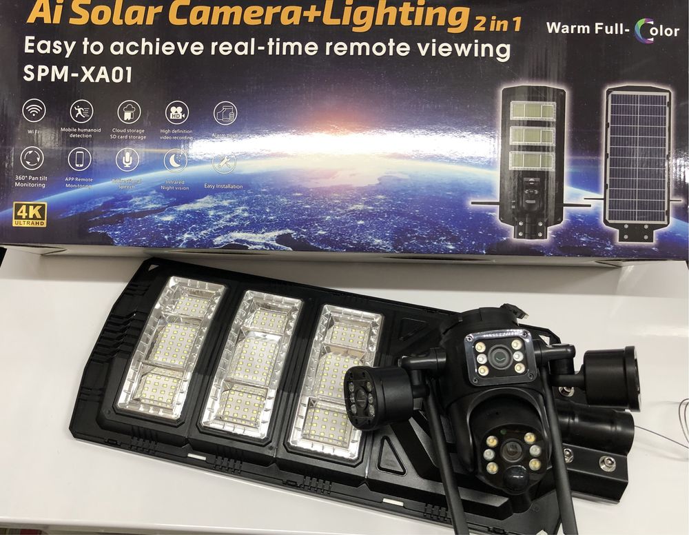 Lampa Proiector Camera Solara 450W Video 4K UltraHd 4G Sim IR +50m Led