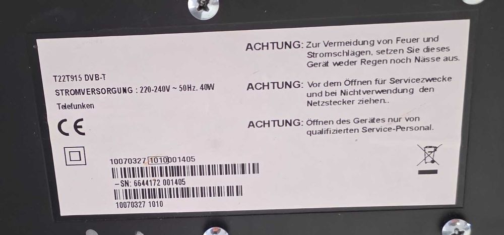 Televizor Telefunken T22T915 - 22 inch/56 cm cu suport pt perete