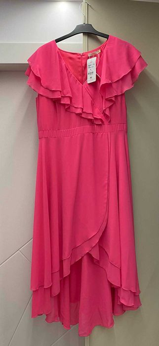 Rochie fuchsia midi asimetrica in clos cu volanase - StarShinerS