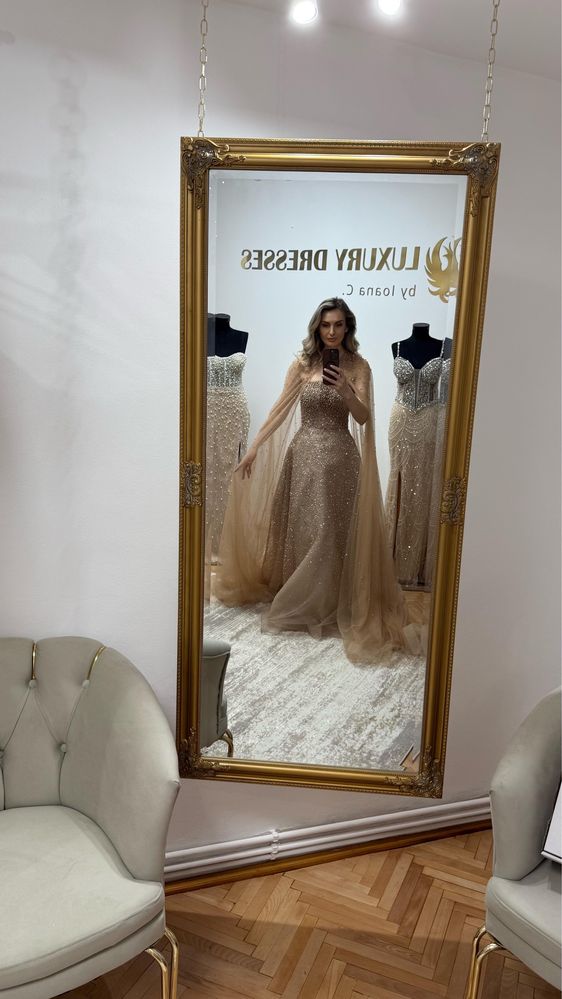 Rochie cu capa, a line, cristale, margele, nasa, kosovo