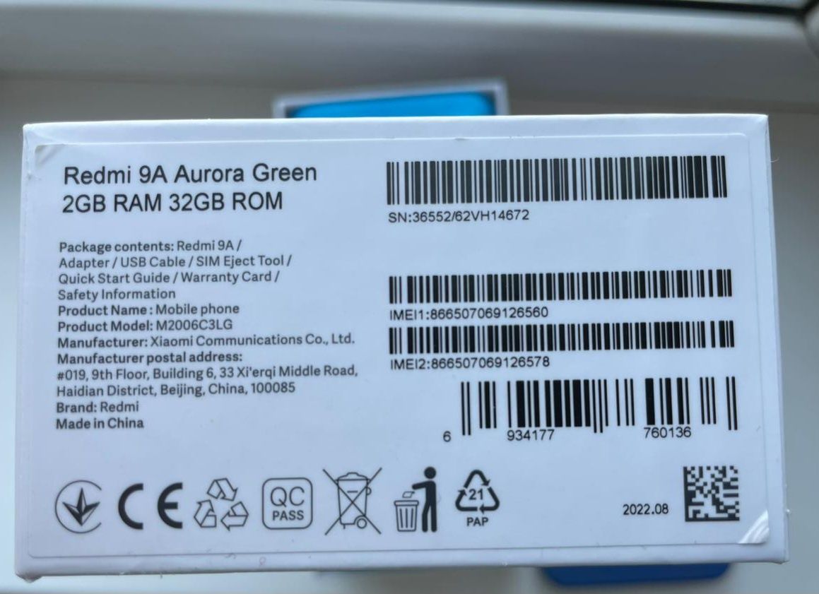 Продам сотовый телефон новый Xiaomi Redmi 9A 32GB