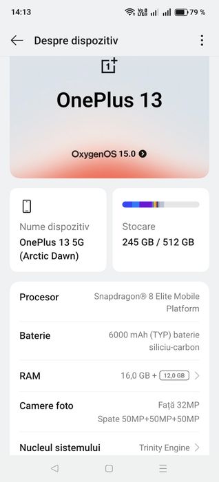OnePlus 13 5G (Arctic Dawn) 512GB/16+12GB RAM Extra Box Garanție 2027
