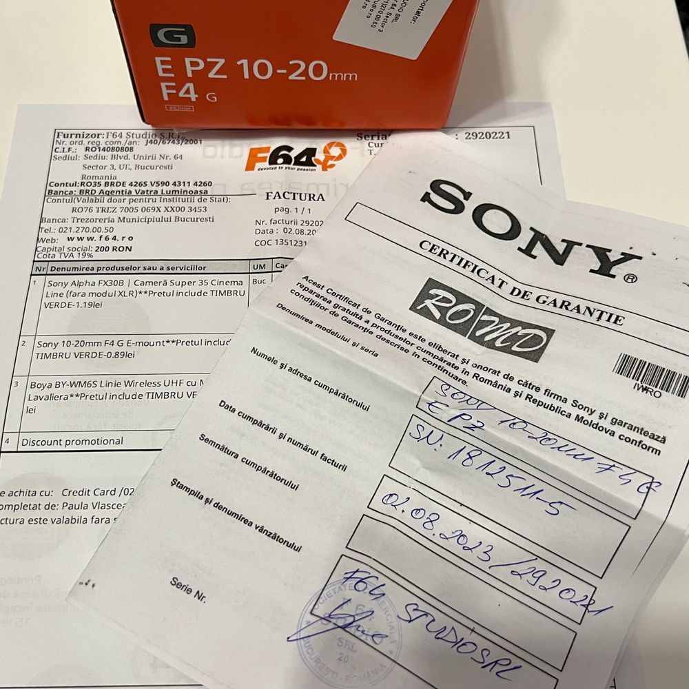 Sony 10-20mm F4 G garanție F64 08/2025
