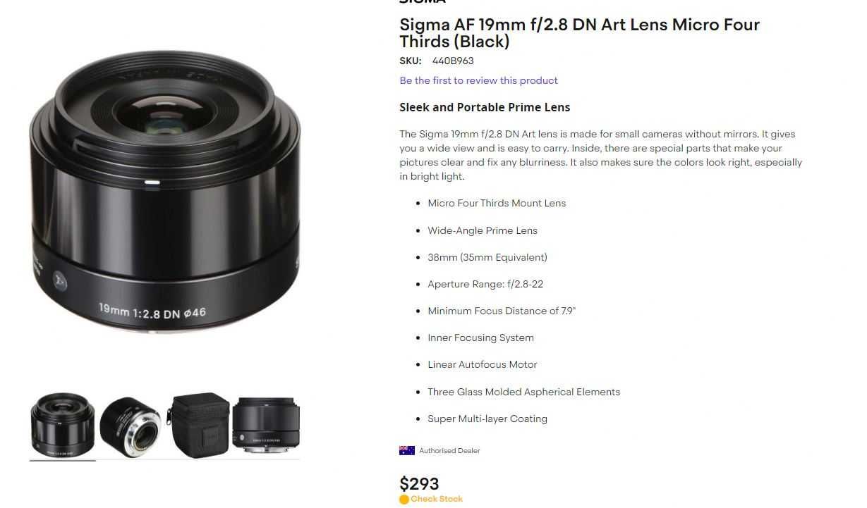 Обектив Sigma 19mm f/2.8 DN Art Lens