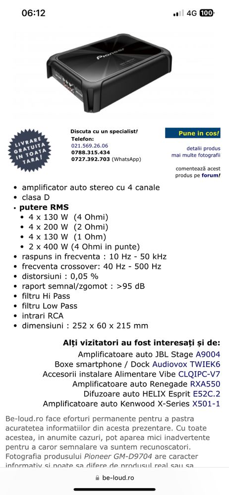 Amplificator auto Pioneer NOU