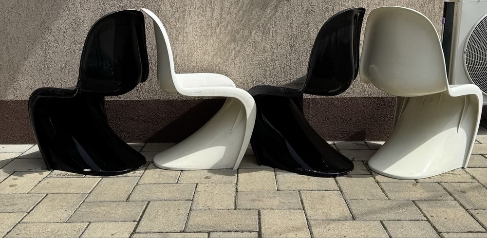Scaune Design Stil Panton – Set de 4 (2x Alb, 2x Negru)