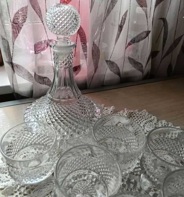 Корабельный штоф или яхтенный декантер 6 бокалов. Чехословакия