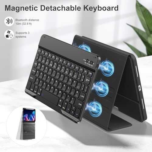 Нов калъф Bluetooth кейс за iPad Air 11” клавиатура Черен 100ч батерия