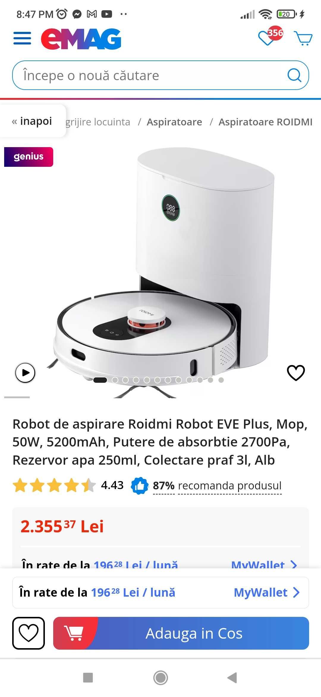 Robot de aspirare xiaomi Robot EVE Plus