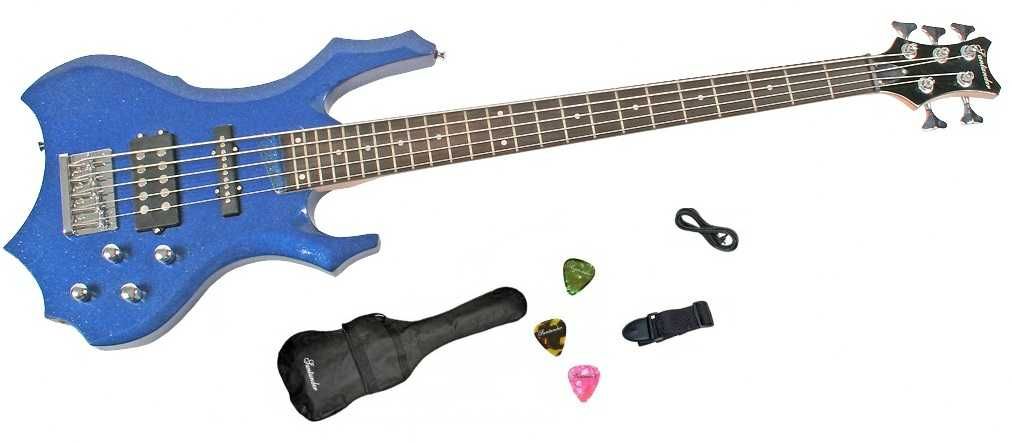 Chitara electrica metal bass SantanderMB500 5 corzi albastru metalizat