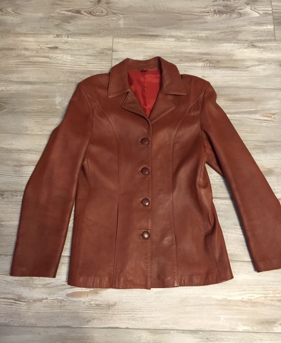 Geaca din piele naturala - sacou- maro caramiziu