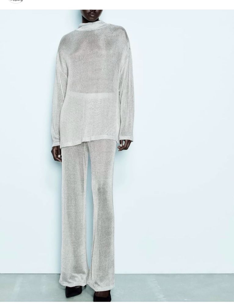 Costum elegant argintiu Zara gri metalizat