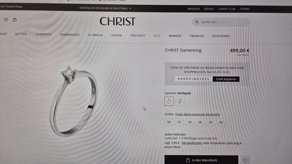 Inel aur alb  cu diamant de la CHRIST (Germania)