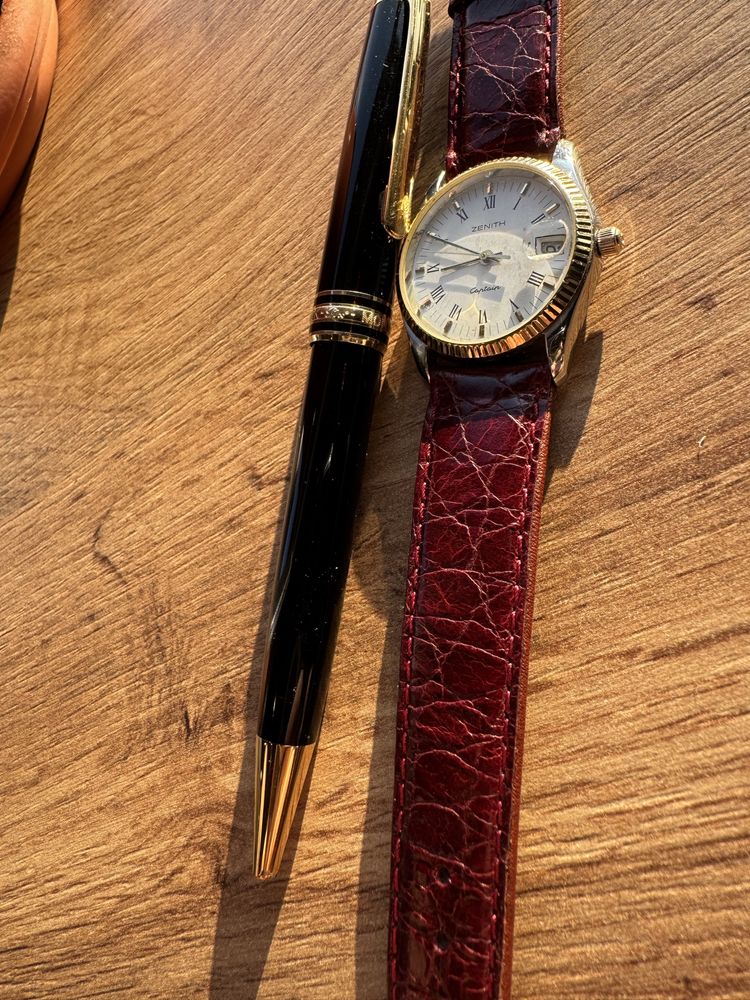 Zenith Captain quartz bezel fluted din aur 14 k