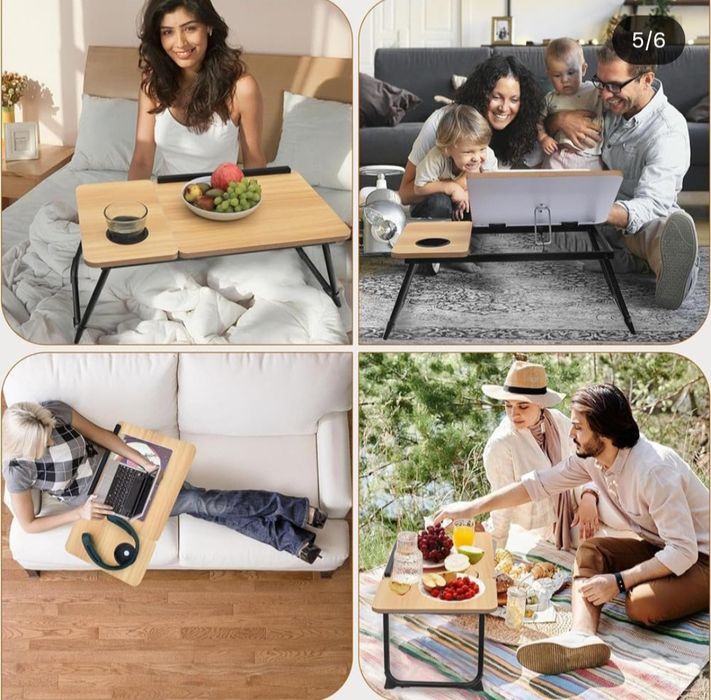 Сгъваема маса за лаптоп, регулируема с 5 ъгъла