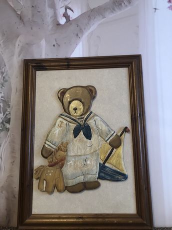 Tablou Vintage din lemn 3 D Teddy Bear