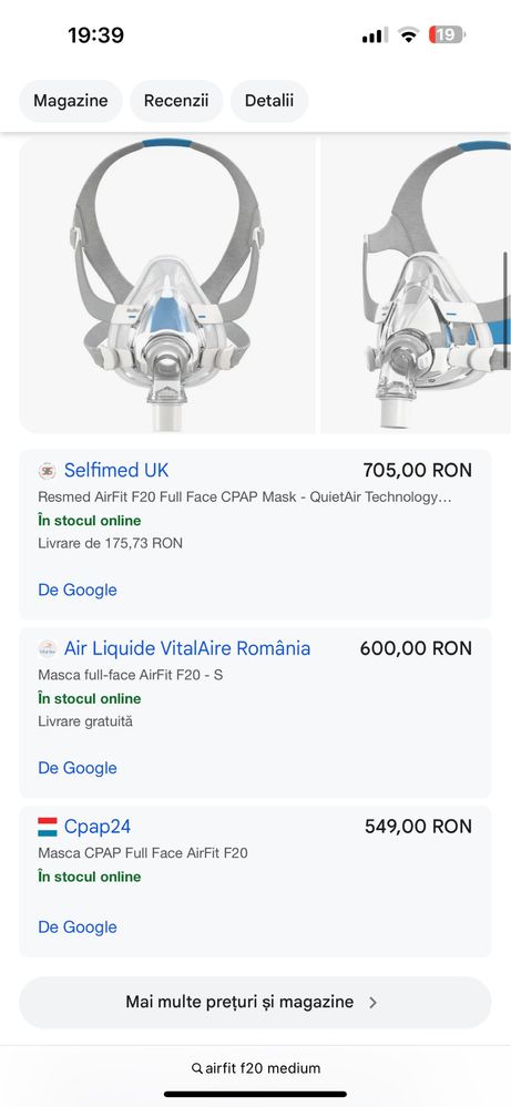 Vand masca pentru apnee in somn Airfit F20