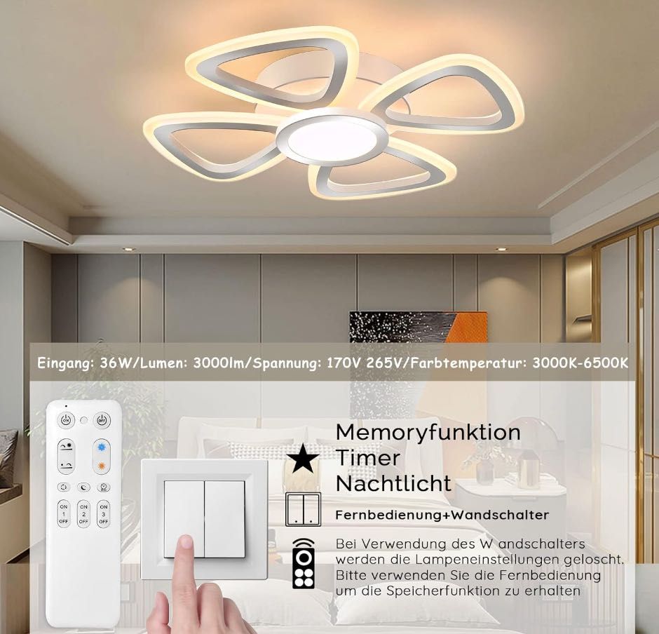 LED Таванна Лампа 44 см, 3000LM, 3000-6500K, 36W Дистанционно