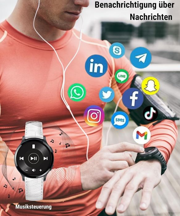 Смарт часовник с 1.5" HD дисплей, Bluetooth разговори, кожена каишка