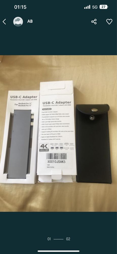 USB-C Adapter Tunderbolt 3 Dual USB + Type-C  Smart Reader