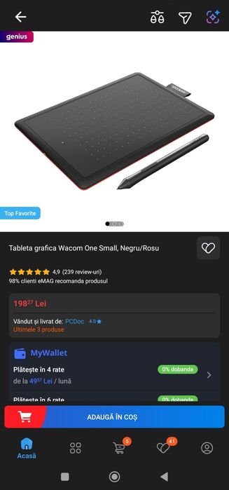 Tableta grafica Wacom One Small negru/rosu