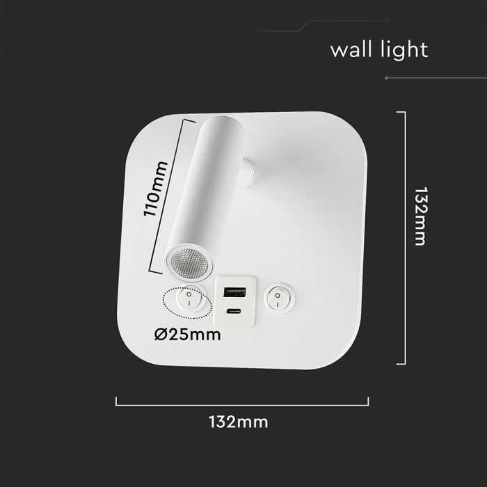 LED 8W Хотелска Стенна Лампа с Двустранно Осветяване V-tac USB и USB C
