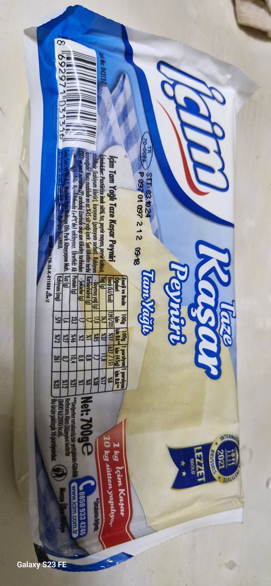 Турецкий сыр Içim Taze Kaşar peyniri