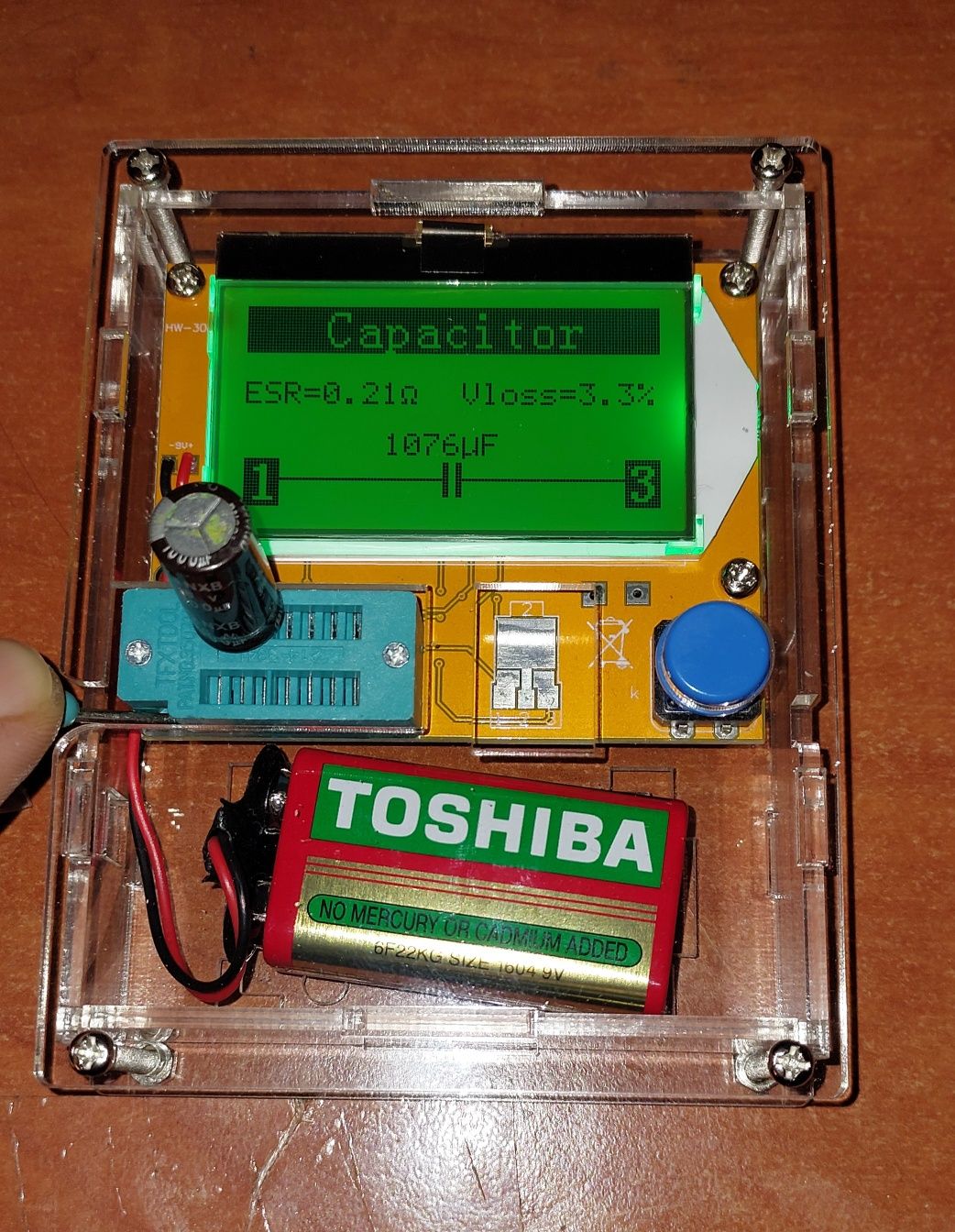 ESR-metru / Tester Digital Condensatori Mosfet + Carcasa acryl Nou