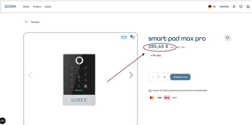 Cititor de perete SOREX SMART WiFi cu cod numeric,RFID, amprentă