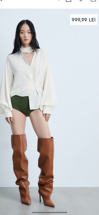 Cizme peste genunchi piele Mango