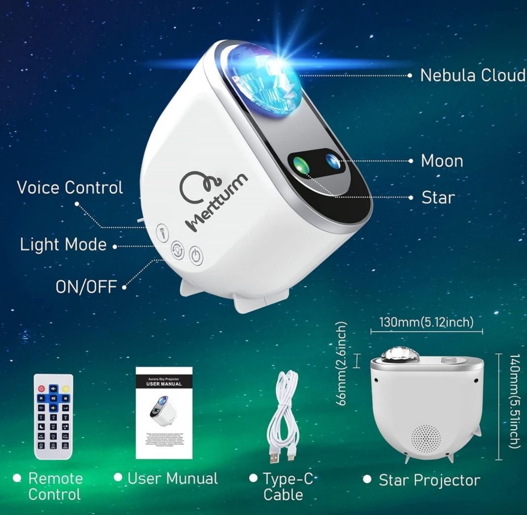 Proiector LED RGBW 3D Galaxy Luka, 63 combinatii, difuzor Bluetooth