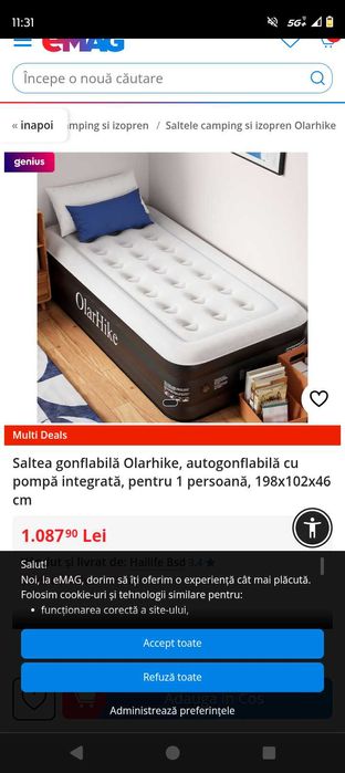 Saltea gonflabila cu pompa integrata