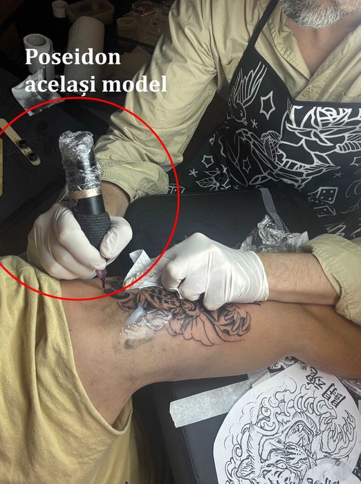 Aparat de tatuat NOU Poseidon 1, KIT wireless cu tușuri culori ace etc
