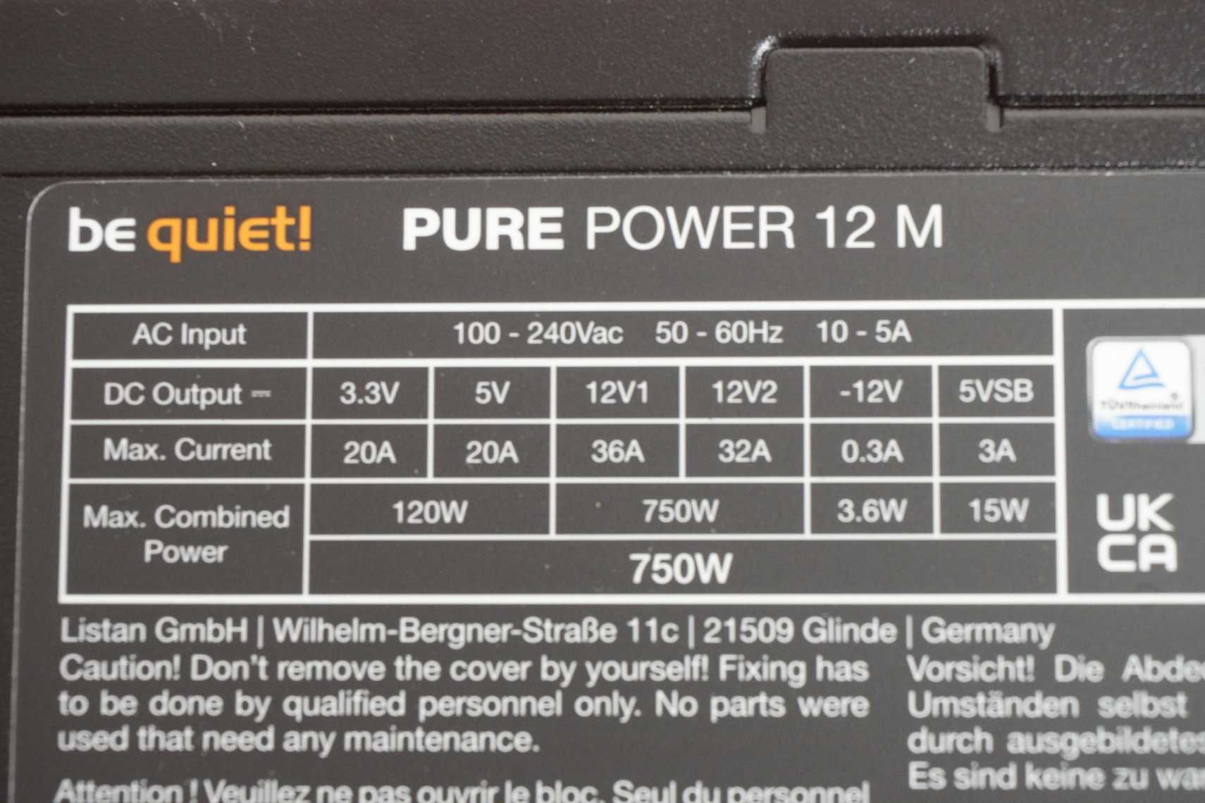 750W Захранване PSU BeQuiet Pure Power 12M ATX 3.1 80+ Gold / Вкл.ДДС