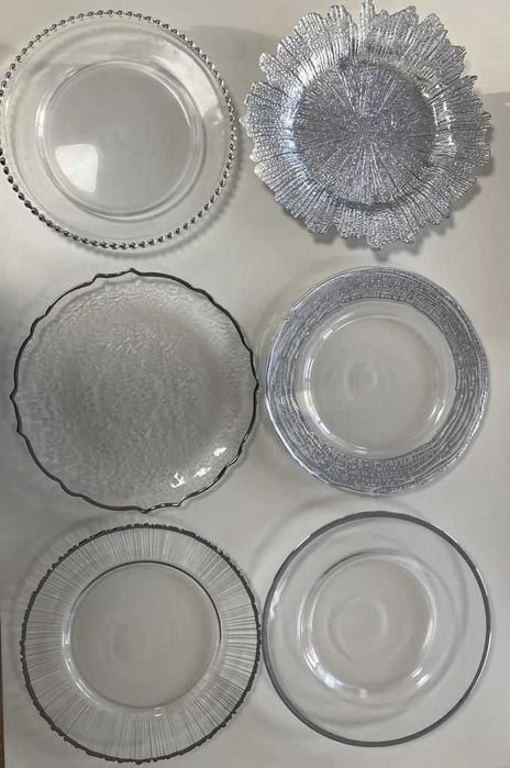 Platouri farfurii suport din sticla 33 cm evenimente margine ARGINTIE