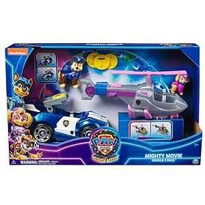 Set 2 Vehicule cu Figurine Paw Patrol Mighty Movie, Chase si Skye