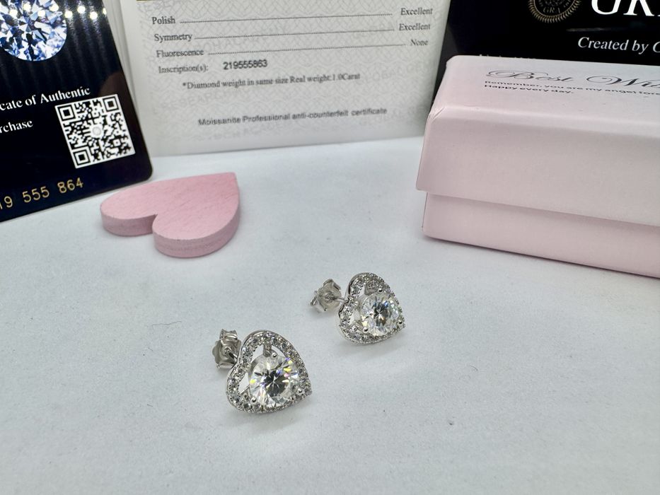 Сребърни обеци с мойсанит (диамант) 1 карат