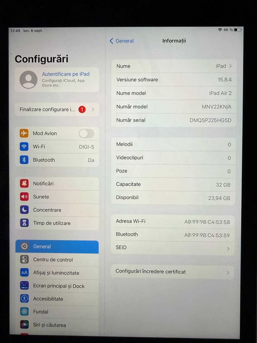 Tableta Apple iPad Air 2-th Gen/ 32GB / Wi-Fi ONLY / Space Grey /