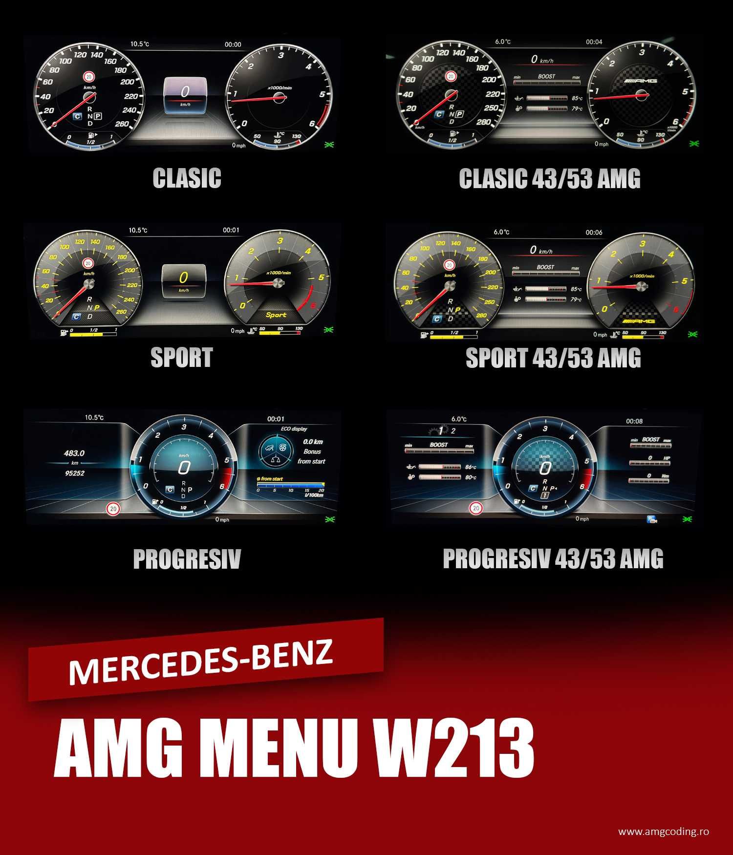 Menu AMG ceasuri digitale Mercedes-Benz E-Class W213 CLS 257