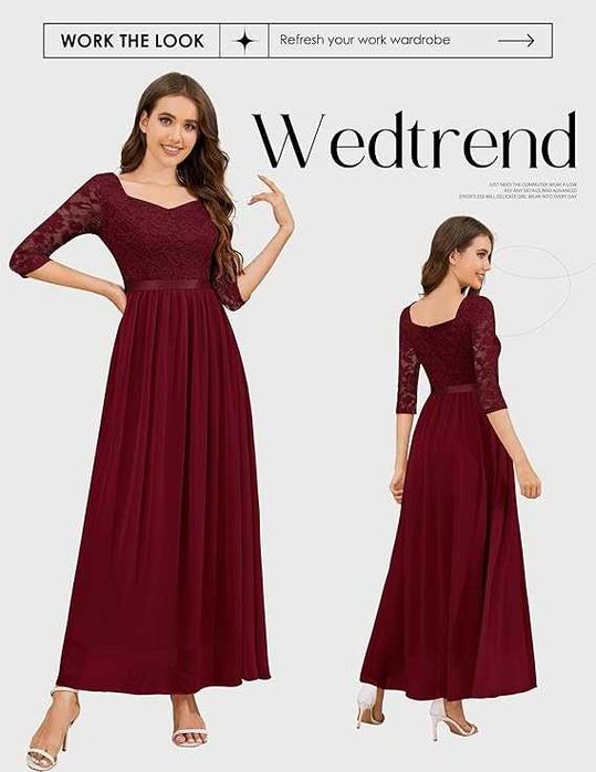 Елегантна дамска рокля Wedtrend, размер L, дълга дантелена рокля