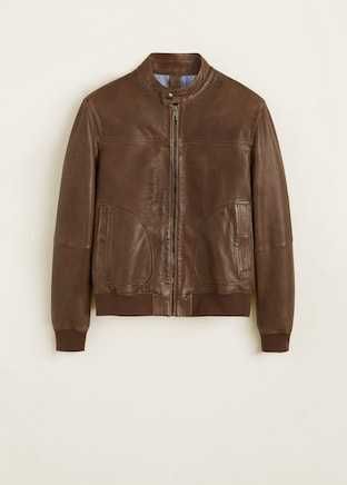 Geaca Piele de oaie Toamna-Primavara MANGO Biker Maro-Coniac Scurta
