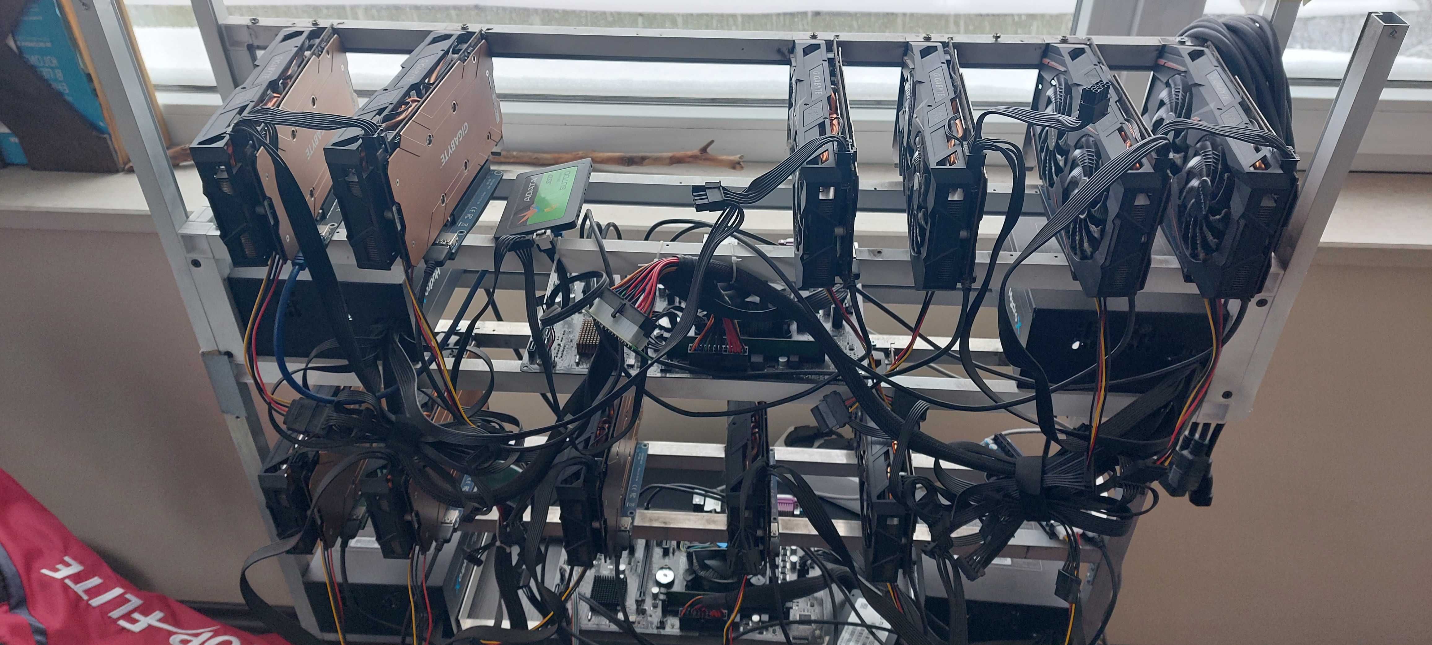 Продавам 2 бр. Mining Rigs с по 6 видео карти ATI RADEON RX480G1/8GB